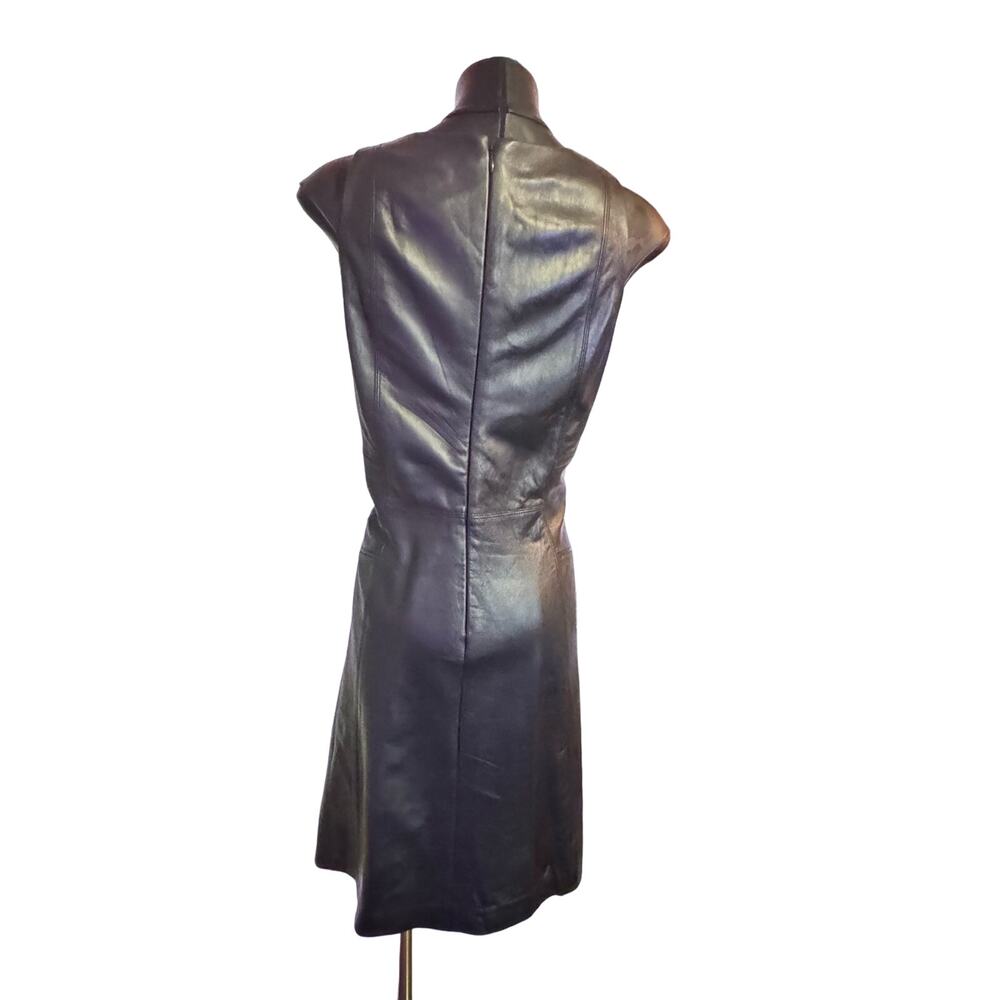 White House Black Market Genuine Leather Black Dress Size 6 - Picture 4 of 6